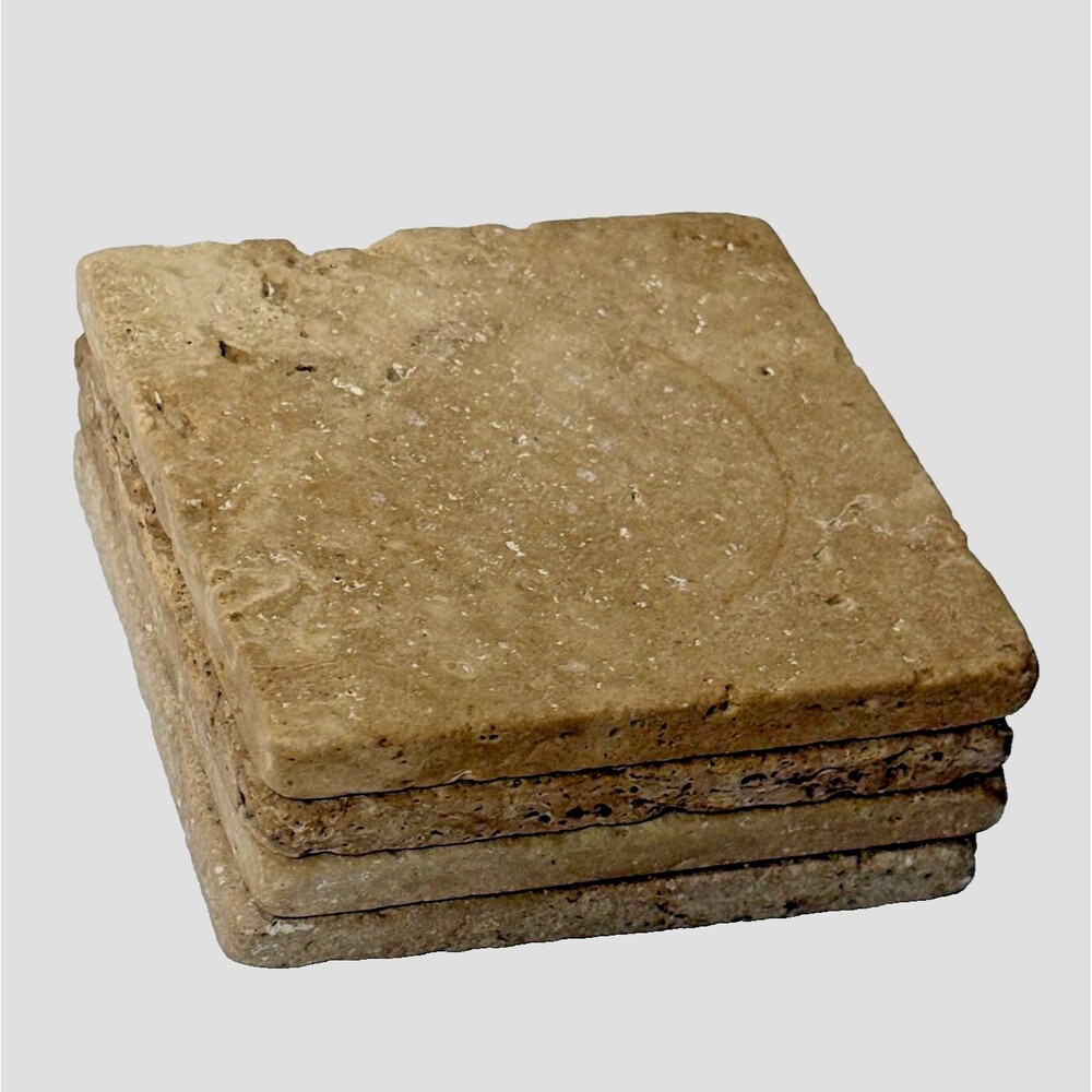 Travertine Natural Stone Coasters 4" X 4" X .25" Set of 4